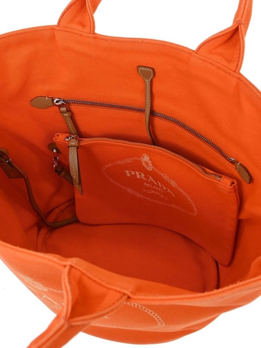 Prada Orange Canvas Canapa 2way Tote Handbag 1BG163 204 AQ00001 - Picture 7 of 10
